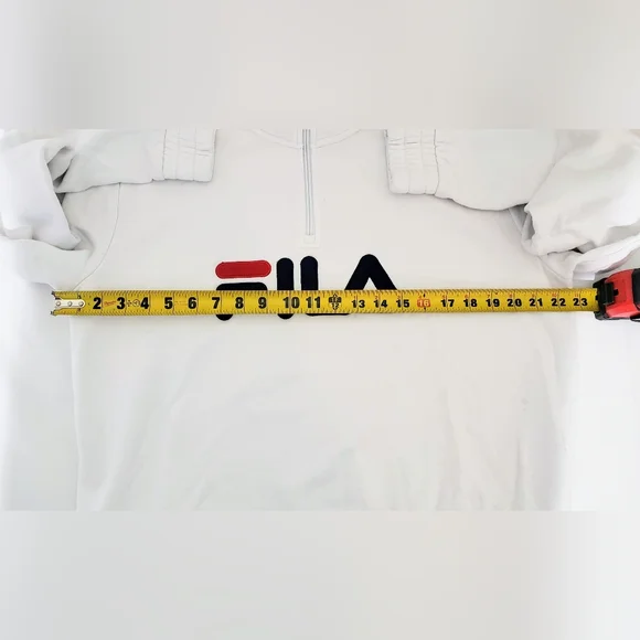 Fila Ladies' 1/4 Zip Fleece Pullover Sweatshirt, White/Navy Large - Picture 5 of 14